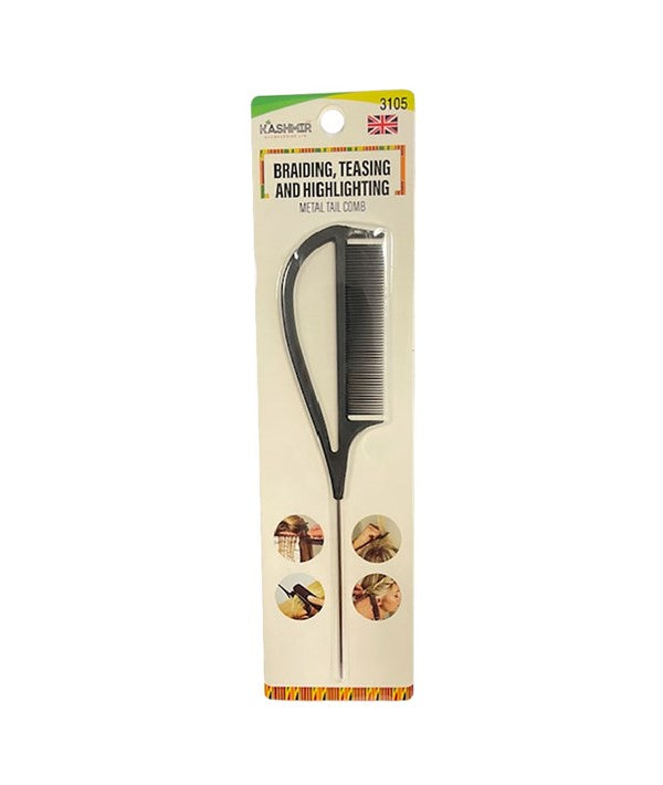 Kashmir Braiding Teasing And Highlighting Metal Tail Comb KA3105-Black - Afro Hair Boutique