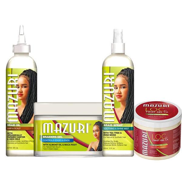 Mazuri Braids, Loc & Twist Gel, Oil, Spray & Styling Products – Full Range - Afro Hair Boutique