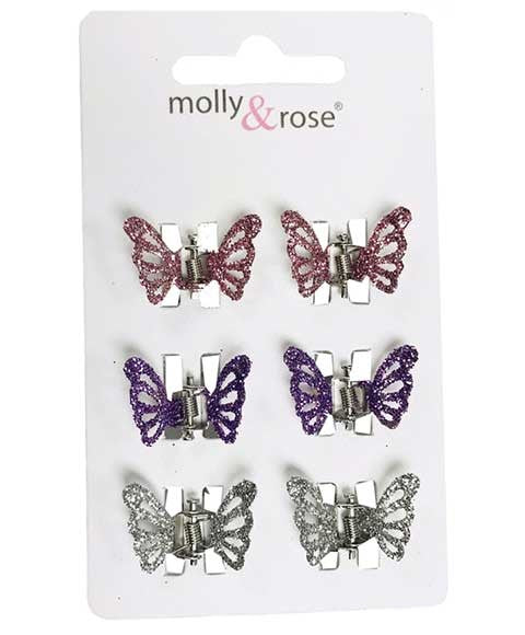 Molly And Rose  Glitter Butterfly Mini Clamps Assorted 8190