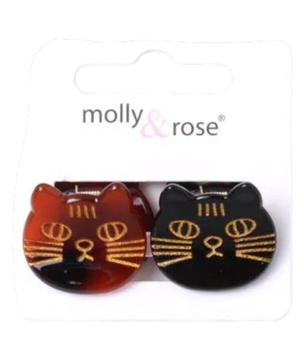 Molly And Rose  Card Of 2 Cat Shaped Mini Clamps