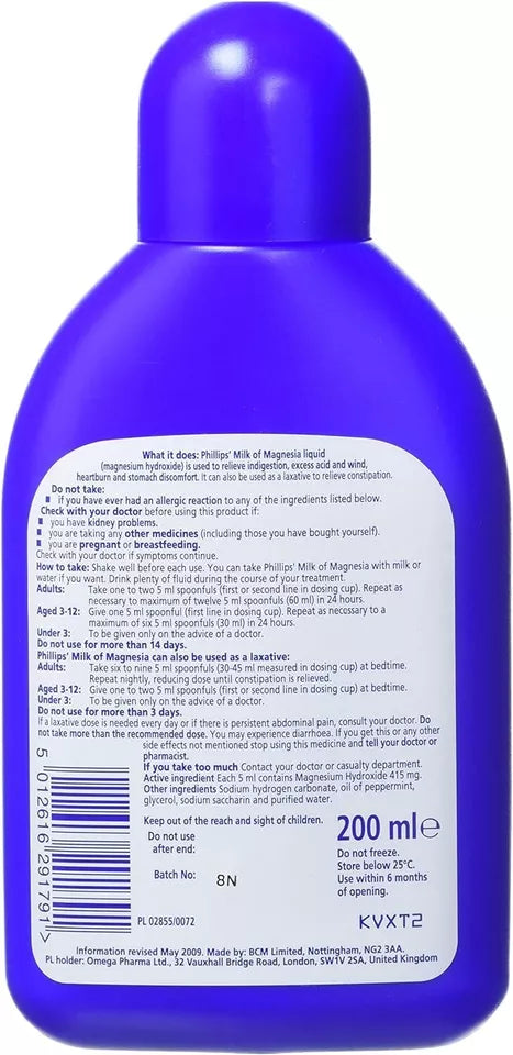 Milk of Magnesia Liquid Mint Flavour Gentle Soothing Relief 200ml - 6 pack - Afro Hair Boutique