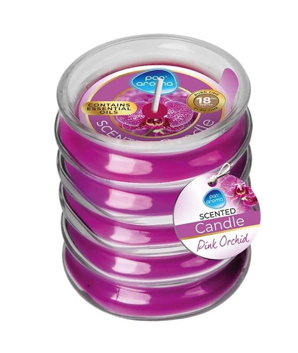 Pan Aroma  Ribbed Glass Scented Candle Pink Orchid