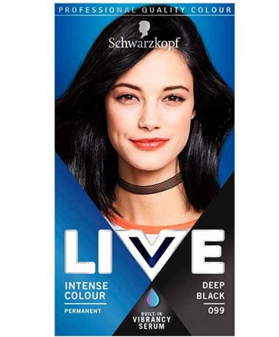 Schwarzkopf Live Intense Colour Permanent Hair Dye, 099 Deep Black