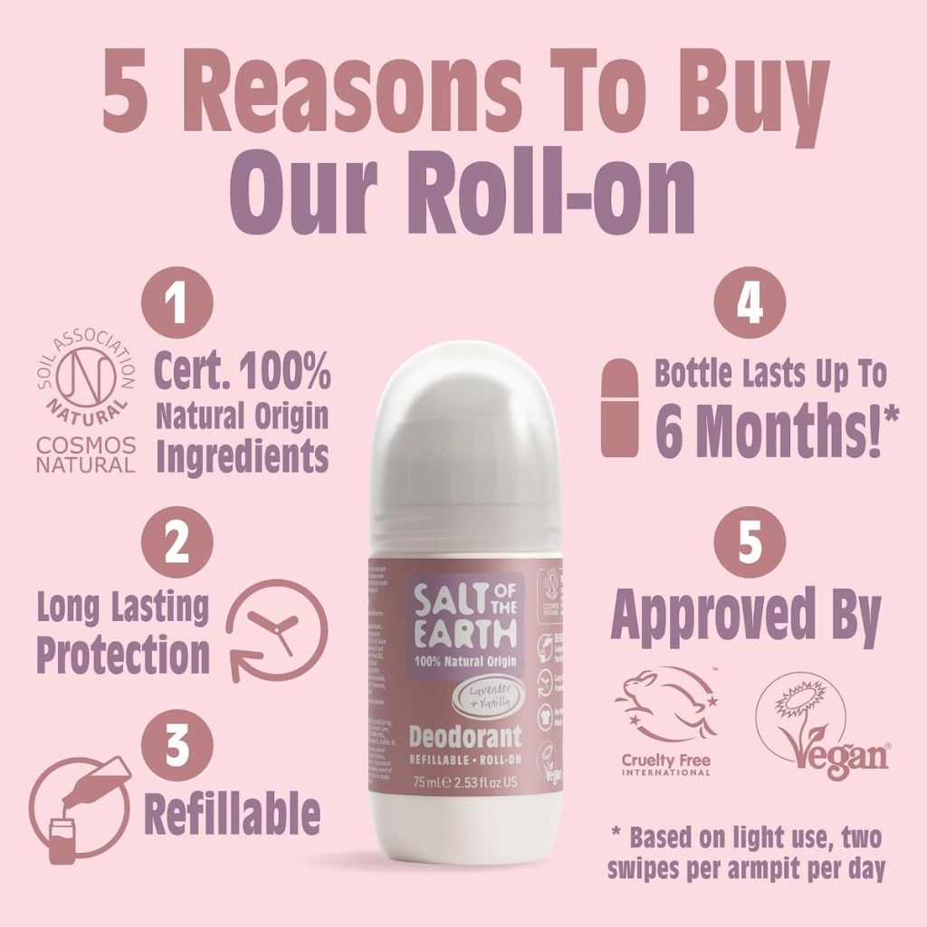 Salt Of The Earth  Natural Deodorant Roll On Lavender And Vanilla