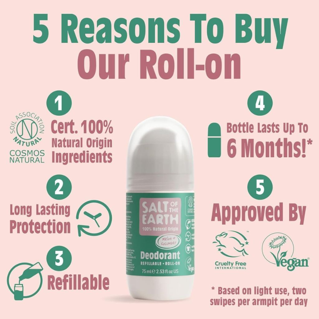 Salt Of The Earth  Natural Deodorant Roll On Melon And Cucumber