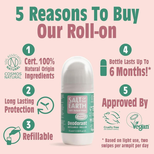 Salt Of The Earth  Natural Deodorant Roll On Melon And Cucumber