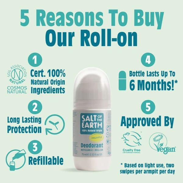 Salt Of The Earth  Natural Deodorant Roll On Unscented