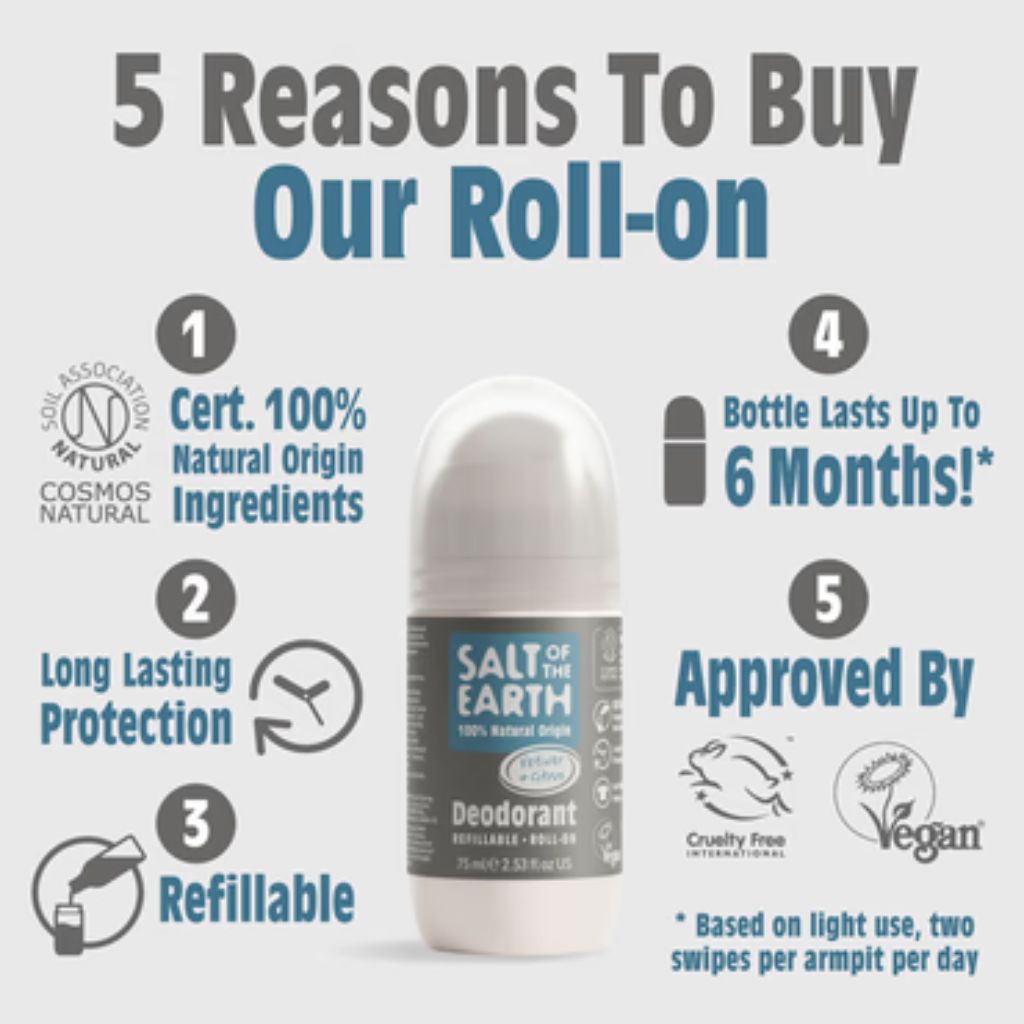 Salt Of The Earth  Natural Deodorant Roll On Vetiver And Citrus