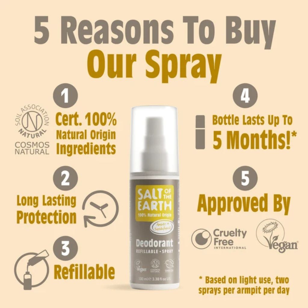 Salt Of The Earth  Natural Deodorant Spray Amber And Sandalwood