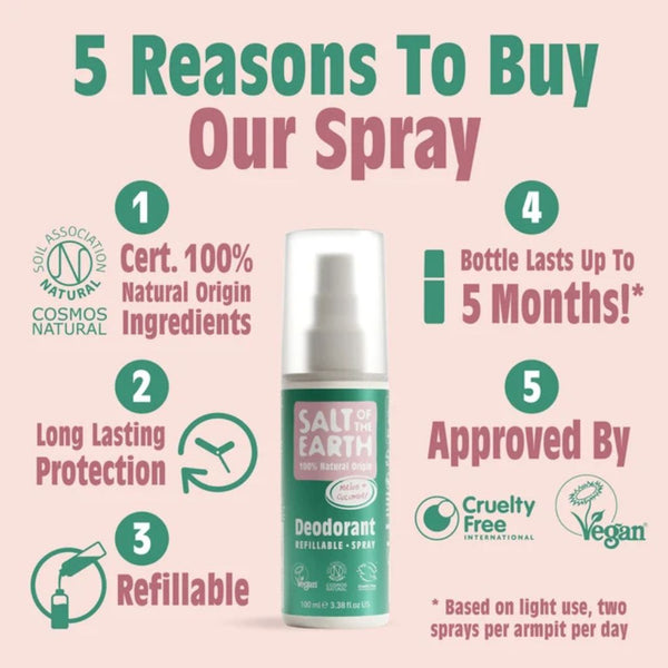 Salt Of The Earth  Natural Deodorant Spray Melon And Cucumber