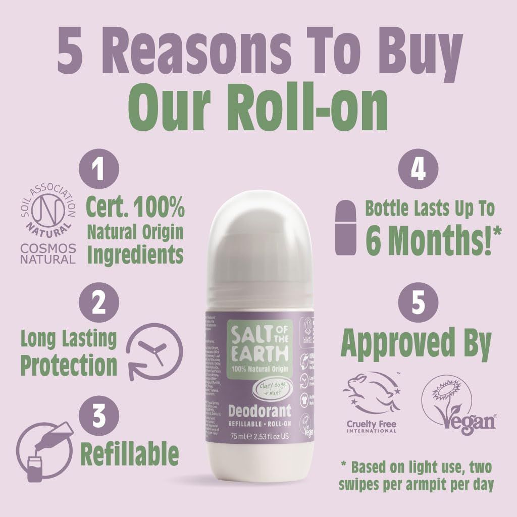 Salt Of The Earth  Natural Deodorant Roll On Clary And Sage