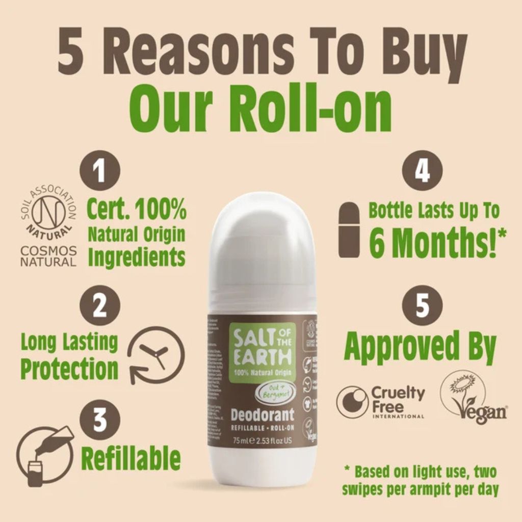Salt Of The Earth  Natural Deodorant Roll On Oud And Bergamot