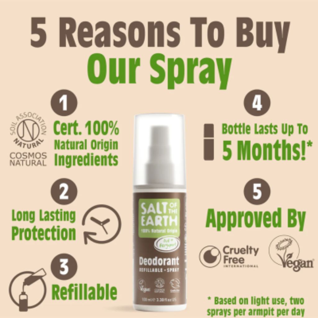 Salt Of The Earth  Natural Deodorant Spray Oud And Bergamot