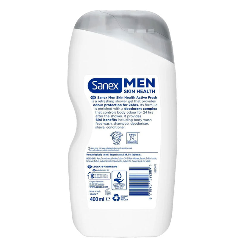 Sanex Men Skin Health Active Fresh 6 In 1 Shower Gel