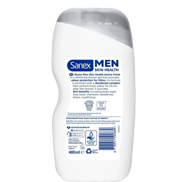 Sanex Men Skin Health Active Fresh 6 In 1 Shower Gel