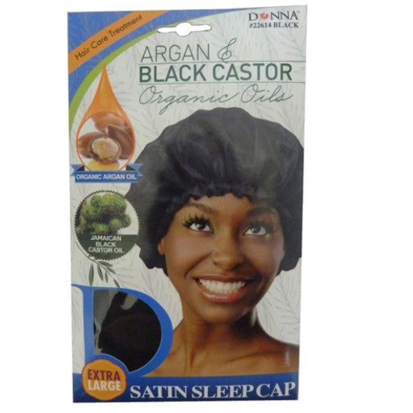 Titan Donna Argan And Black Castor Satin Sleep Cap 22614 Black