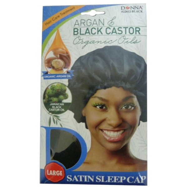 Titan Donna Argan And Black Castor Satin Sleep Cap 22612 Black