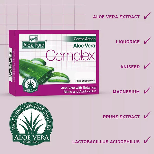 Aloe Pura Aloe Vera Gentle Action Complex Earlier Colon Cleanse 30 Tablets