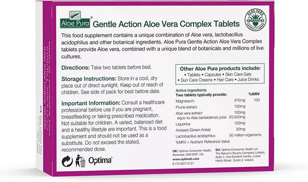 Aloe Pura Aloe Vera Gentle Action Complex Earlier Colon Cleanse 30 Tablets