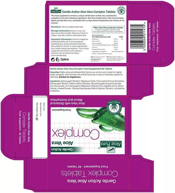 Aloe Pura Aloe Vera Gentle Action Complex Earlier Colon Cleanse 30 Tablets