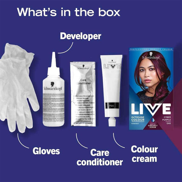 Schwarzkopf Live Intense Permanent Colour Hair Dye & Serum, 046 Cyber Purple - Afro Hair Boutique