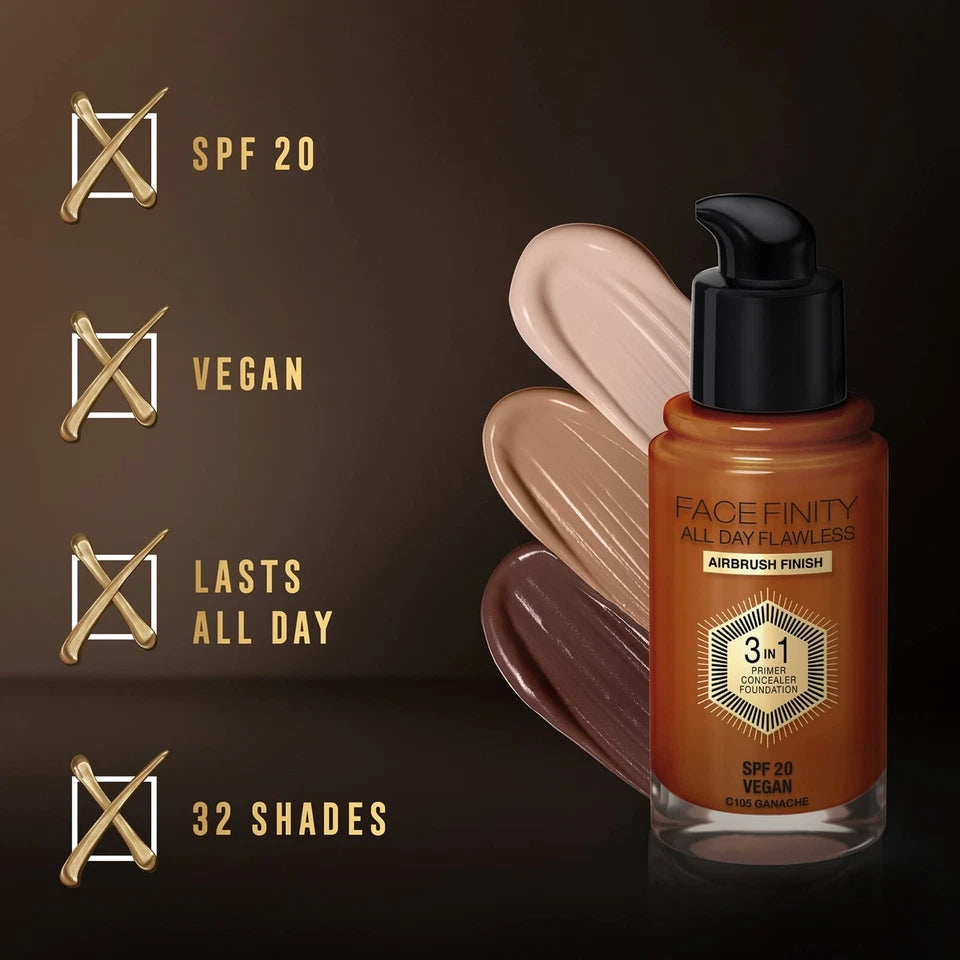Max Factor Facefinity All Day Flawless 3 In 1 Primer Concealer Foundation 30ml