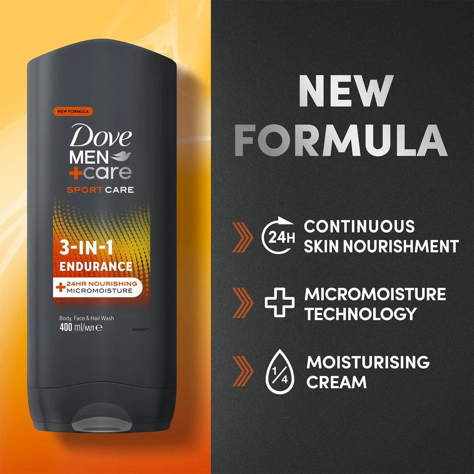 Dove Men Care Sport Care 3 In 1 Endurance Body Face And Hair Wash 400ml