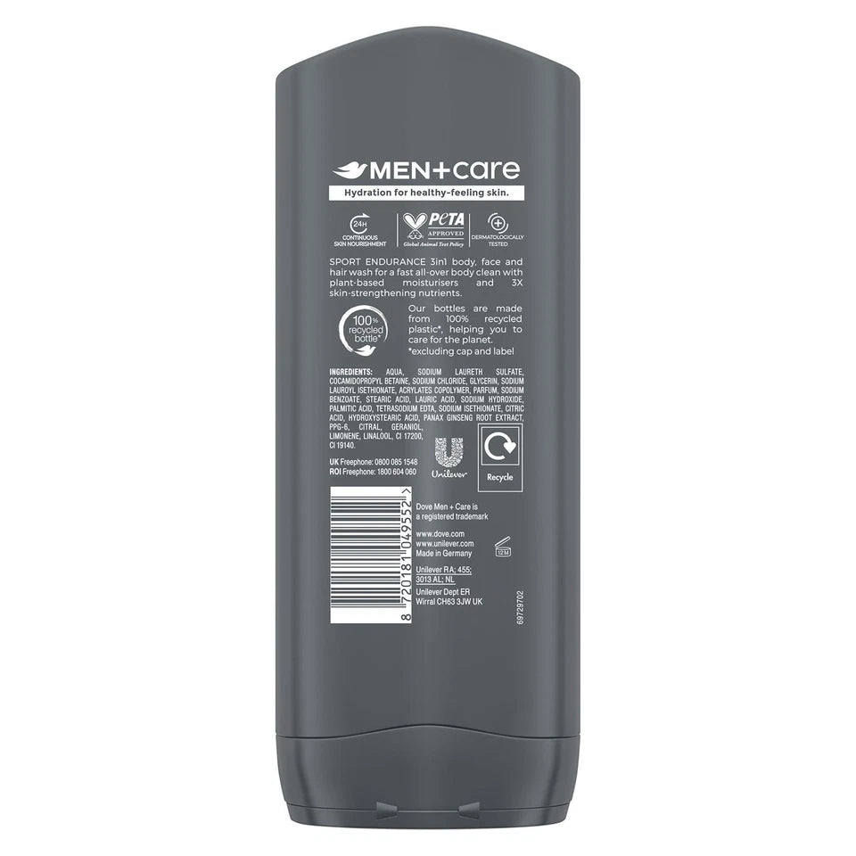Dove Men Care Sport Care 3 In 1 Endurance Body Face And Hair Wash 400ml
