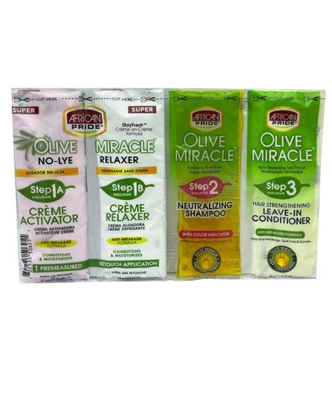 African Pride Olive Miracle Deep Conditioning No Lye Relaxer 3 Step Sachet Super