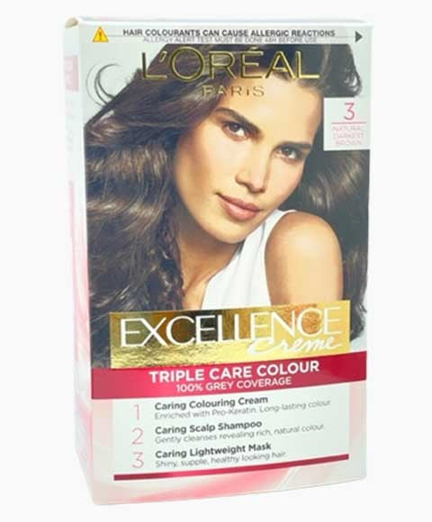 Loreal  Excellence Creme Triple Care Colour 3 Natural Darkest Brown