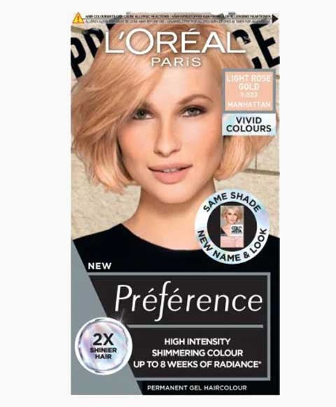 Loreal Preference High Intensity Permanent Gel Hair Colour Light Rose Gold